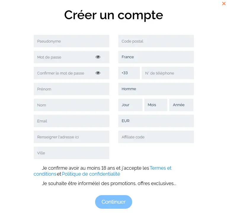 Processus d'inscription Go Slot Casino