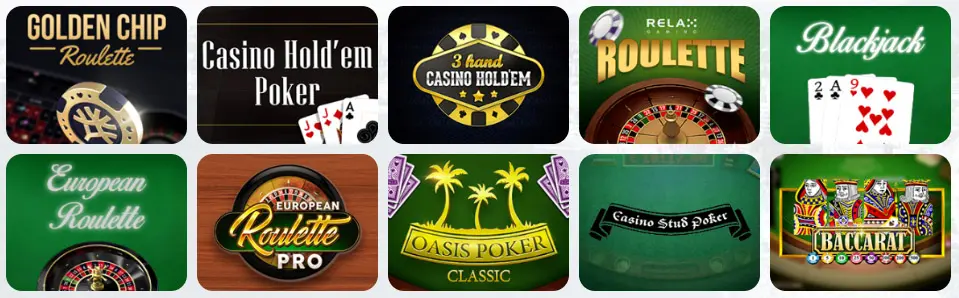 Jeux de table au Go Slot Casino